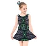 Fractal Green Black 3d Art Floral Pattern Kids  Skater Dress Swimsuit