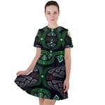 Fractal Green Black 3d Art Floral Pattern Short Sleeve Shoulder Cut Out Dress 