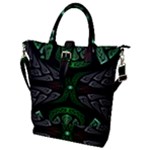 Fractal Green Black 3d Art Floral Pattern Buckle Top Tote Bag