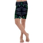 Fractal Green Black 3d Art Floral Pattern Kids  Lightweight Velour Cropped Yoga Leggings