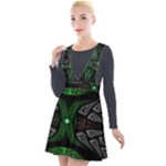 Fractal Green Black 3d Art Floral Pattern Plunge Pinafore Velour Dress