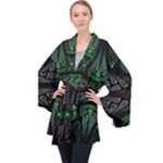 Fractal Green Black 3d Art Floral Pattern Long Sleeve Velvet Kimono 