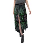 Fractal Green Black 3d Art Floral Pattern Velour Split Maxi Skirt