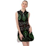 Fractal Green Black 3d Art Floral Pattern Sleeveless Shirt Dress