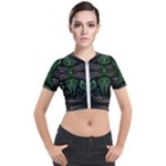 Fractal Green Black 3d Art Floral Pattern Short Sleeve Cropped Jacket