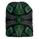 Fractal Green Black 3d Art Floral Pattern Drawstring Pouch (3XL)