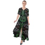 Fractal Green Black 3d Art Floral Pattern Waist Tie Boho Maxi Dress