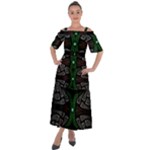 Fractal Green Black 3d Art Floral Pattern Shoulder Straps Boho Maxi Dress 