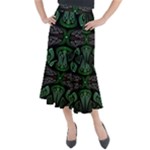 Fractal Green Black 3d Art Floral Pattern Midi Mermaid Skirt
