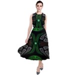 Fractal Green Black 3d Art Floral Pattern Round Neck Boho Dress