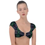 Fractal Green Black 3d Art Floral Pattern Cap Sleeve Ring Bikini Top