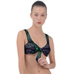 Fractal Green Black 3d Art Floral Pattern Front Tie Bikini Top