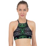 Fractal Green Black 3d Art Floral Pattern Halter Bikini Top