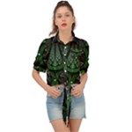 Fractal Green Black 3d Art Floral Pattern Tie Front Shirt 