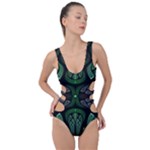 Fractal Green Black 3d Art Floral Pattern Side Cut Out Swimsuit
