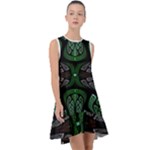 Fractal Green Black 3d Art Floral Pattern Frill Swing Dress