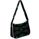 Fractal Green Black 3d Art Floral Pattern Zip Up Shoulder Bag