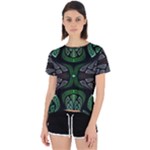 Fractal Green Black 3d Art Floral Pattern Open Back Sport T-Shirt