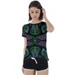 Fractal Green Black 3d Art Floral Pattern Short Sleeve Open Back T-Shirt