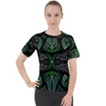 Fractal Green Black 3d Art Floral Pattern Women s Sport Raglan T-Shirt