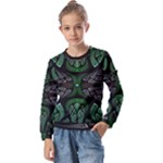 Fractal Green Black 3d Art Floral Pattern Kids  Long Sleeve T-Shirt with Frill 