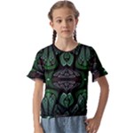 Fractal Green Black 3d Art Floral Pattern Kids  Cuff Sleeve Scrunch Bottom T-Shirt