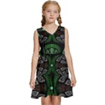 Fractal Green Black 3d Art Floral Pattern Kids  Sleeveless Tiered Mini Dress
