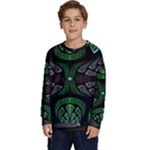 Fractal Green Black 3d Art Floral Pattern Kids  Crewneck Sweatshirt
