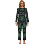 Fractal Green Black 3d Art Floral Pattern Womens  Long Sleeve Lightweight Pajamas Set
