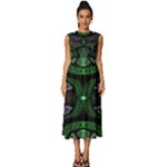 Fractal Green Black 3d Art Floral Pattern Sleeveless Round Neck Midi Dress