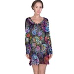 Floral Fractal 3d Art Pattern Long Sleeve Nightdress