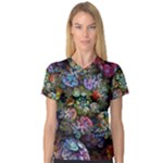 Floral Fractal 3d Art Pattern V-Neck Sport Mesh T-Shirt