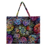 Floral Fractal 3d Art Pattern Zipper Large Tote Bag