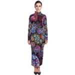Floral Fractal 3d Art Pattern Turtleneck Maxi Dress
