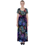 Floral Fractal 3d Art Pattern High Waist Short Sleeve Maxi Dress
