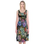 Floral Fractal 3d Art Pattern Midi Sleeveless Dress
