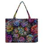 Floral Fractal 3d Art Pattern Zipper Medium Tote Bag