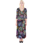 Floral Fractal 3d Art Pattern Quarter Sleeve Wrap Maxi Dress