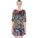 Floral Fractal 3d Art Pattern Quarter Sleeve Pocket Dress