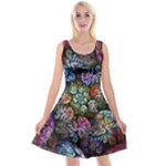 Floral Fractal 3d Art Pattern Reversible Velvet Sleeveless Dress