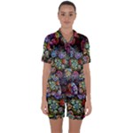 Floral Fractal 3d Art Pattern Satin Short Sleeve Pajamas Set