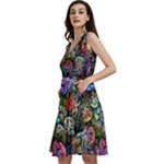 Floral Fractal 3d Art Pattern Sleeveless V-Neck Skater Dress with Pockets