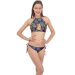 Floral Fractal 3d Art Pattern Cross Front Halter Bikini Set