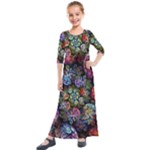 Floral Fractal 3d Art Pattern Kids  Quarter Sleeve Maxi Dress