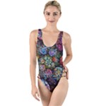 Floral Fractal 3d Art Pattern High Leg Strappy Swimsuit