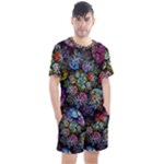 Floral Fractal 3d Art Pattern Men s Mesh T-Shirt and Shorts Set