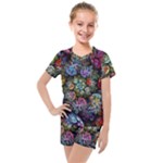 Floral Fractal 3d Art Pattern Kids  Mesh T-Shirt and Shorts Set