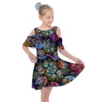 Floral Fractal 3d Art Pattern Kids  Shoulder Cutout Chiffon Dress