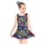 Floral Fractal 3d Art Pattern Kids  Skater Dress Swimsuit