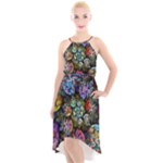 Floral Fractal 3d Art Pattern High-Low Halter Chiffon Dress 